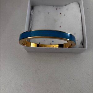 Kate Spade "Head in the Clouds" Gold and Blue Enamel Hinged Bangle Bracelet